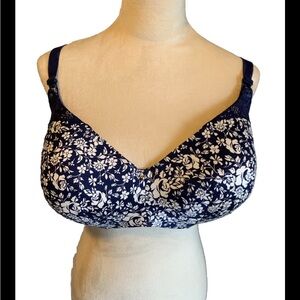 Cacique Underwire Bra Balconette  Navy & White Floral 46DD Lightly Lined